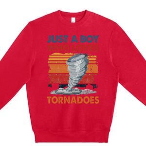 Just A Boy Who Loves Tornado Weather Storm Tornado Chaser Premium Crewneck Sweatshirt