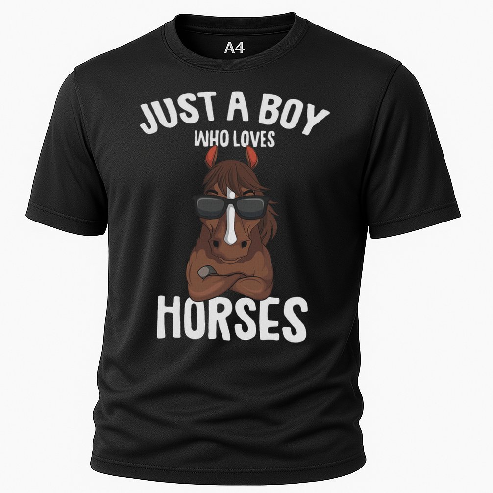 Just A Boy Who Loves Horses Equestrian Horseback Riding Cooling Performance Crew T-Shirt