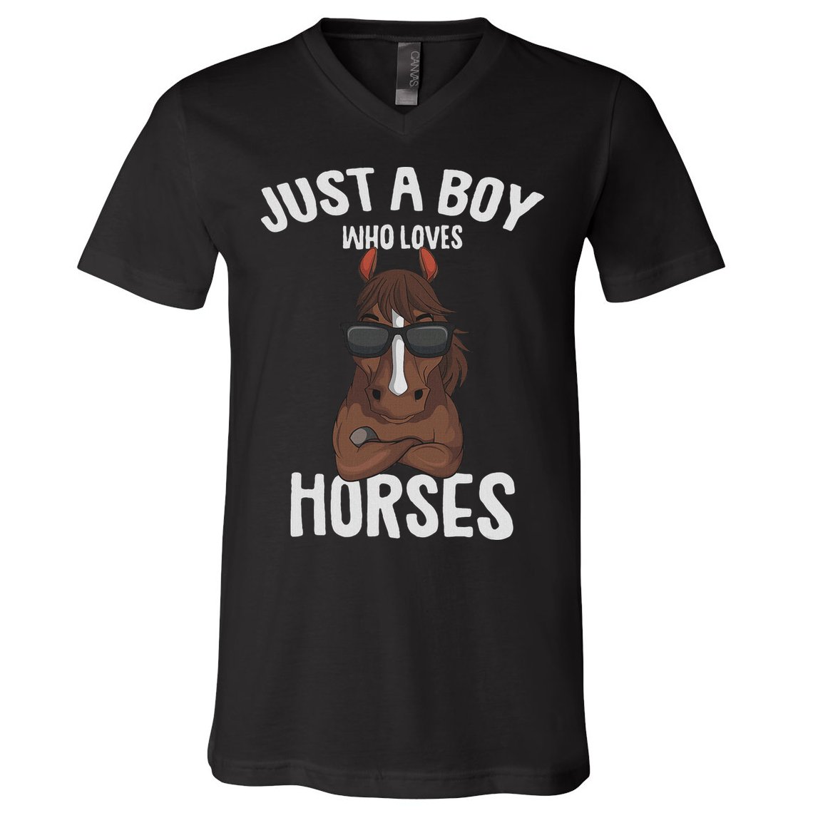 Just A Boy Who Loves Horses Equestrian Horseback Riding V-Neck T-Shirt
