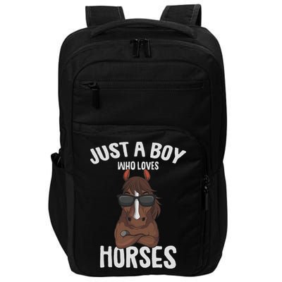 Just A Boy Who Loves Horses Equestrian Horseback Riding Impact Tech Backpack
