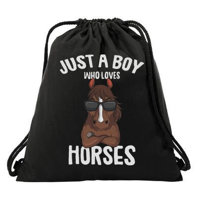 Just A Boy Who Loves Horses Equestrian Horseback Riding Drawstring Bag