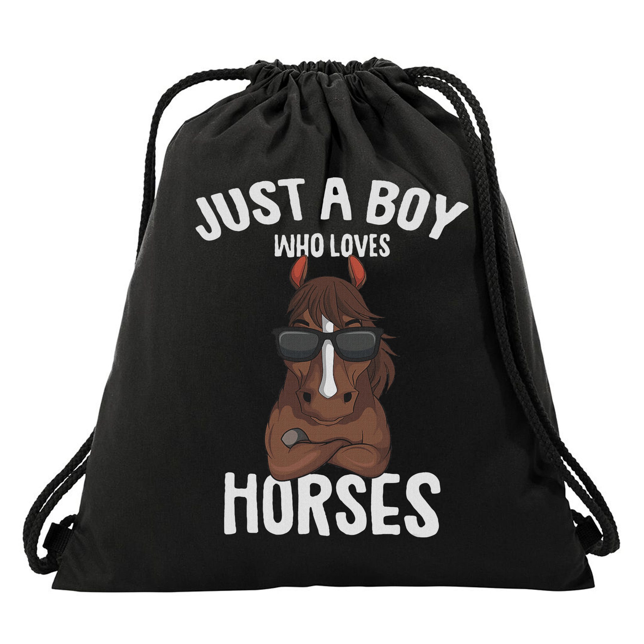 Just A Boy Who Loves Horses Equestrian Horseback Riding Drawstring Bag