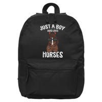 Just A Boy Who Loves Horses Equestrian Horseback Riding 16 in Basic Backpack