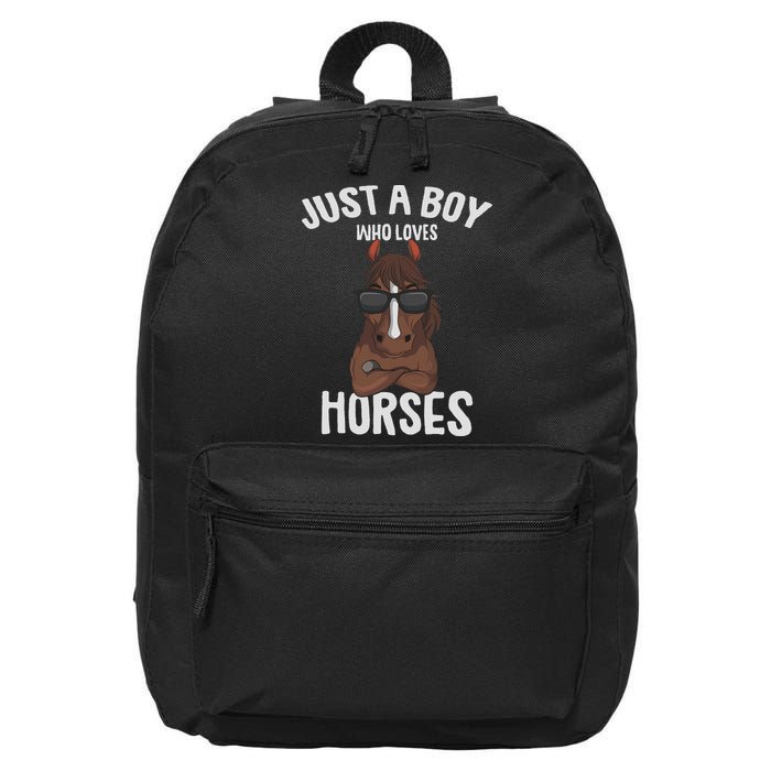 Just A Boy Who Loves Horses Equestrian Horseback Riding 16 in Basic Backpack