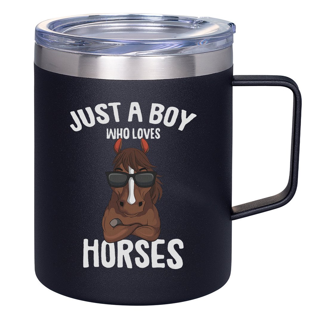 Just A Boy Who Loves Horses Equestrian Horseback Riding 12oz Stainless Steel Coffee Mug