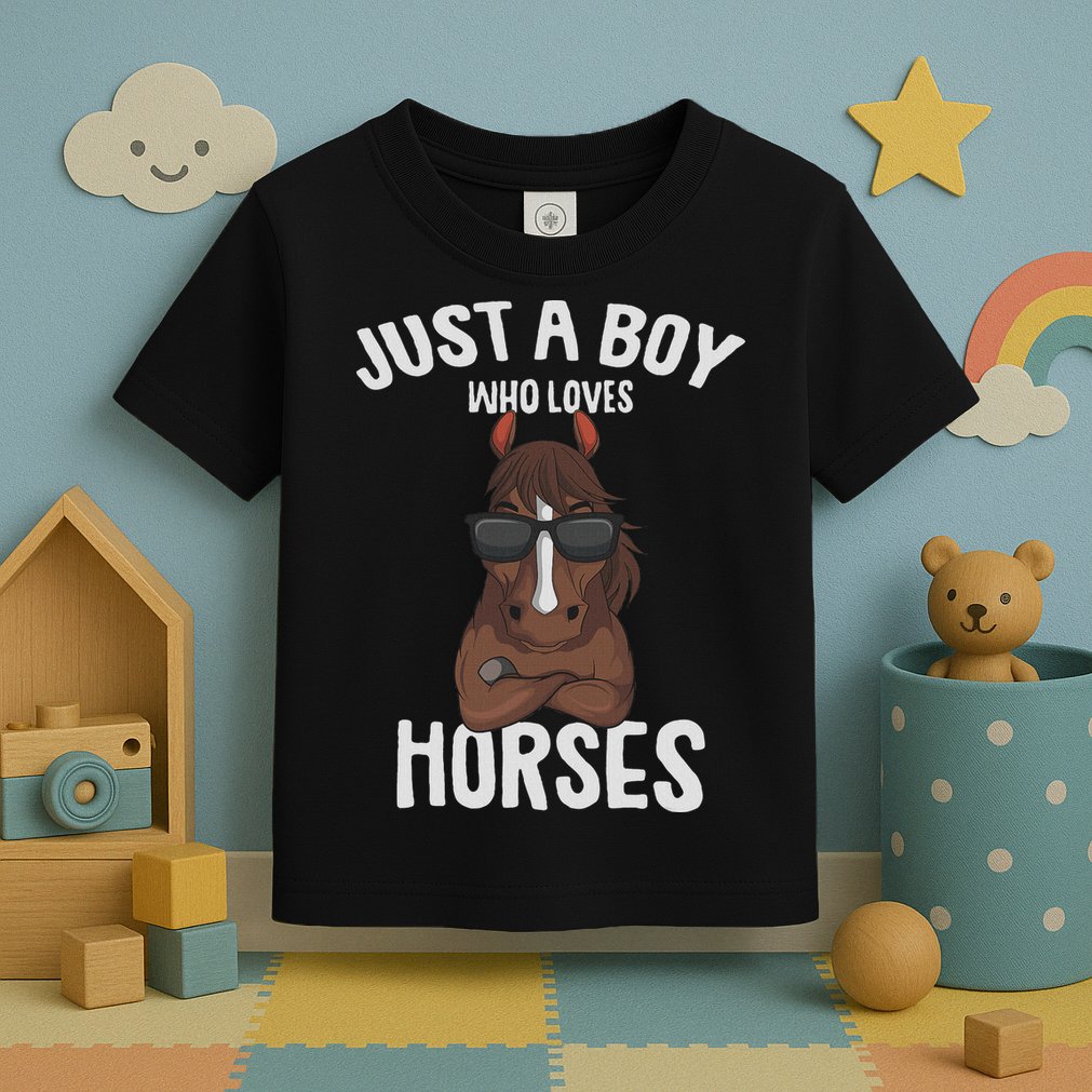 Just A Boy Who Loves Horses Equestrian Horseback Riding Toddler T-Shirt
