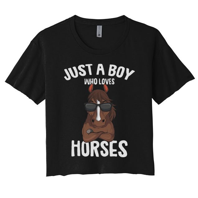 Just A Boy Who Loves Horses Equestrian Horseback Riding Women's Crop Top Tee