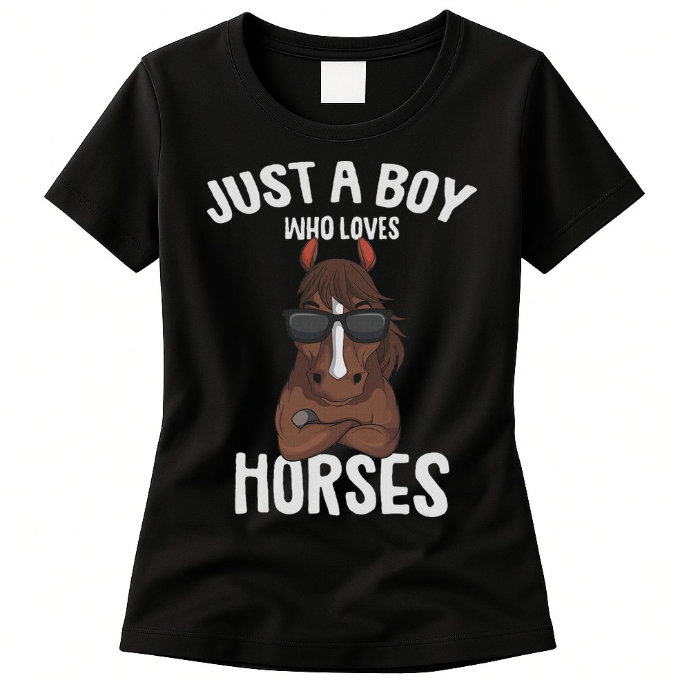 Just A Boy Who Loves Horses Equestrian Horseback Riding Womens T-Shirt