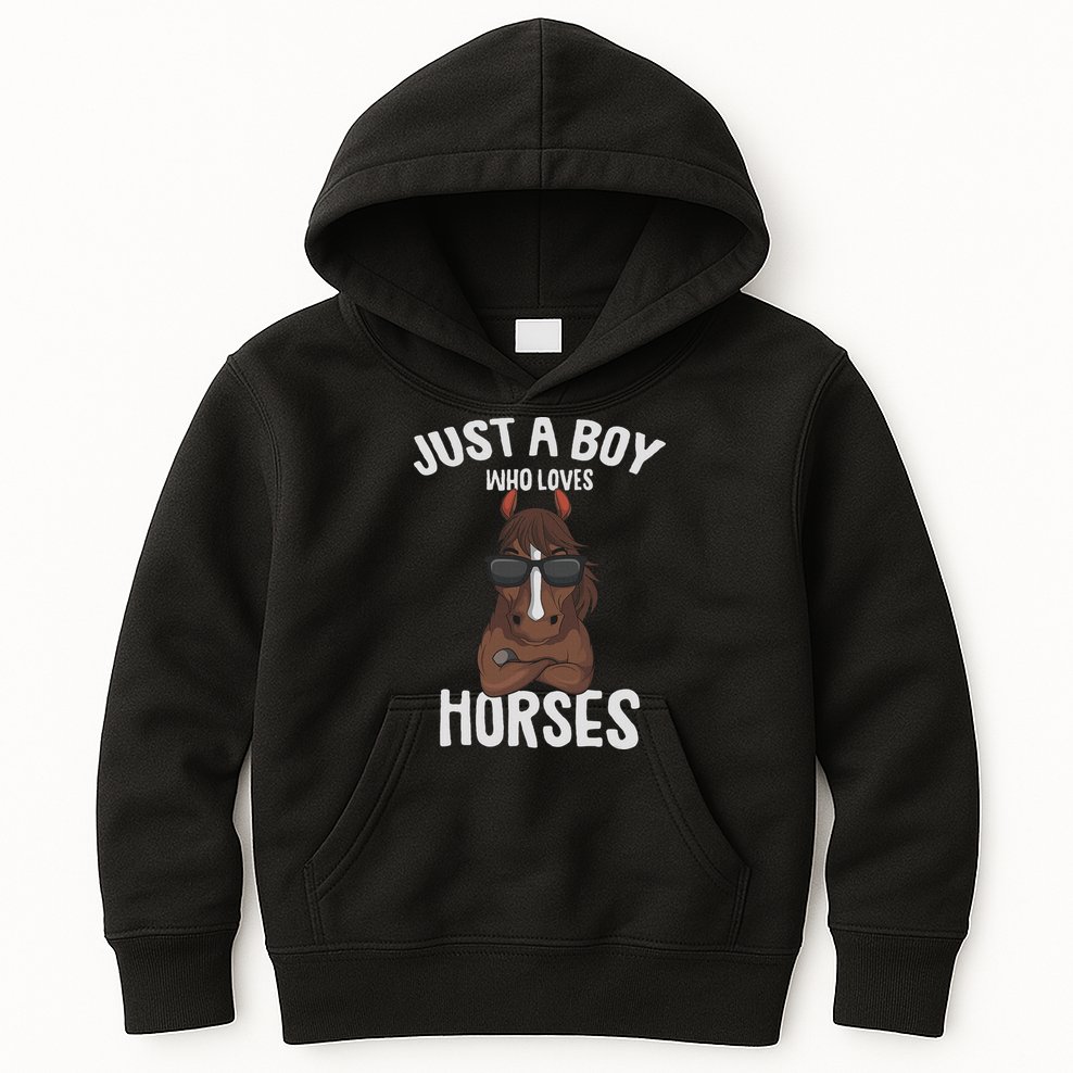 Just A Boy Who Loves Horses Equestrian Horseback Riding Kids Hoodie