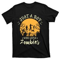 Just A Boy Who Loves Zombies Halloween Fan Funny Halloween T-Shirt