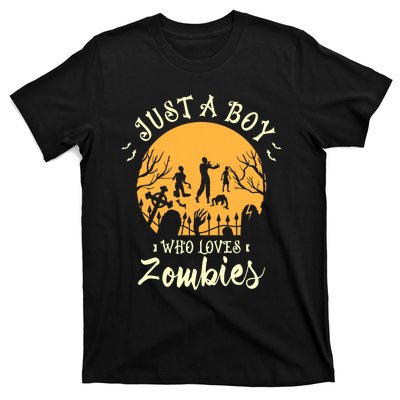 Just A Boy Who Loves Zombies Halloween Fan Funny Halloween T-Shirt