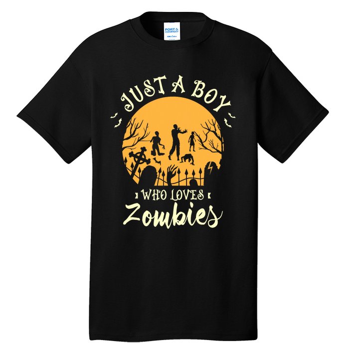 Just A Boy Who Loves Zombies Halloween Fan Funny Halloween Tall T-Shirt