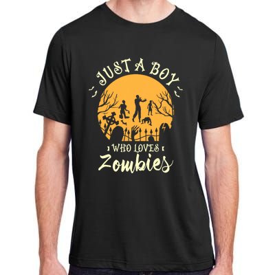 Just A Boy Who Loves Zombies Halloween Fan Funny Halloween Adult ChromaSoft Performance T-Shirt