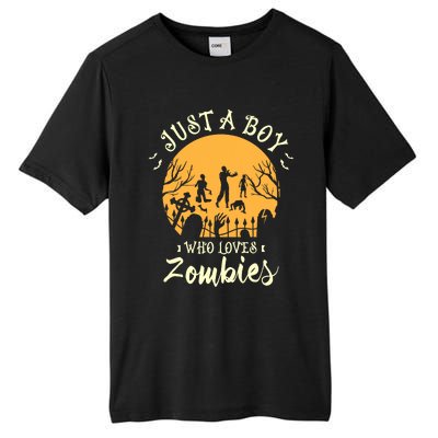 Just A Boy Who Loves Zombies Halloween Fan Funny Halloween Tall Fusion ChromaSoft Performance T-Shirt