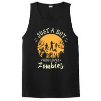 Just A Boy Who Loves Zombies Halloween Fan Funny Halloween PosiCharge Competitor Tank