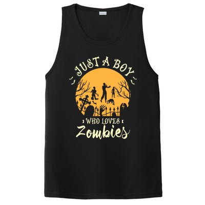 Just A Boy Who Loves Zombies Halloween Fan Funny Halloween PosiCharge Competitor Tank