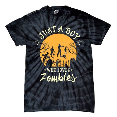 Just A Boy Who Loves Zombies Halloween Fan Funny Halloween Tie-Dye T-Shirt