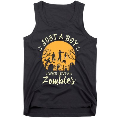 Just A Boy Who Loves Zombies Halloween Fan Funny Halloween Tank Top