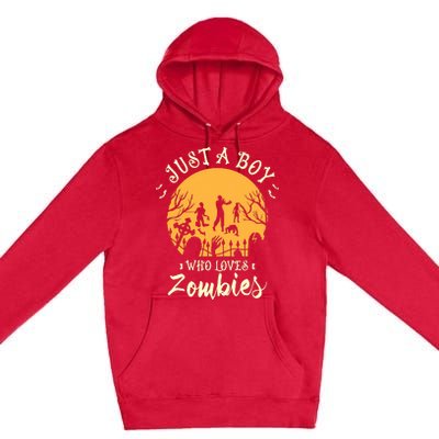 Just A Boy Who Loves Zombies Halloween Fan Funny Halloween Premium Pullover Hoodie