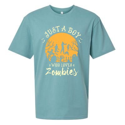 Just A Boy Who Loves Zombies Halloween Fan Funny Halloween Sueded Cloud Jersey T-Shirt