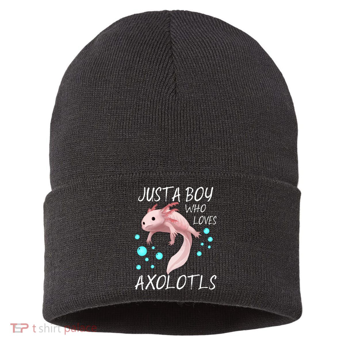 Just A Boy Who Loves Axolotls Sustainable Knit Beanie