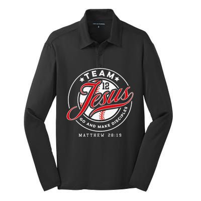 Jesus and Baseball Team Jesus Christian Matthew 2819 Verse Silk Touch Performance Long Sleeve Polo