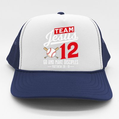 Jesus and Baseball Team Jesus Christian Matthew 2819 Verse Trucker Hat