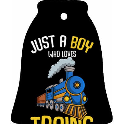 Just A Boy Who Loves Trains Locomotive Train Ceramic Bell Ornament