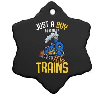 Just A Boy Who Loves Trains Locomotive Train Ceramic Star Ornament