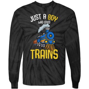 Just A Boy Who Loves Trains Locomotive Train Tie-Dye Long Sleeve Shirt