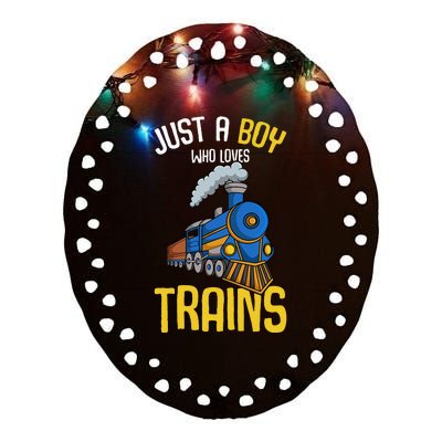 Just A Boy Who Loves Trains Locomotive Train Ceramic Oval Ornament