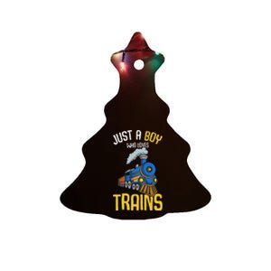 Just A Boy Who Loves Trains Locomotive Train Ceramic Tree Ornament