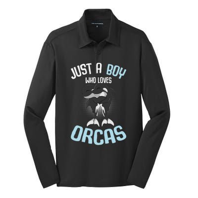 Just A Boy Who Loves Orcas Killer Whale Boys Silk Touch Performance Long Sleeve Polo