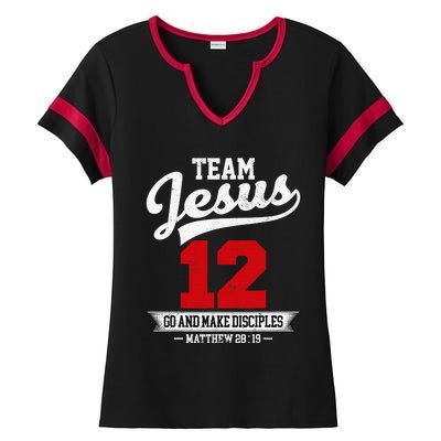 Jesus and Baseball Team Jesus Christian Matthew 2819 Verse Ladies Halftime Notch Neck Tee