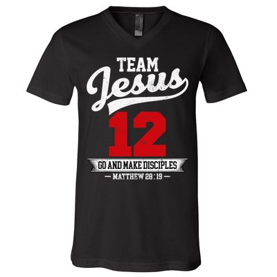 Jesus and Baseball Team Jesus Christian Matthew 2819 Verse V-Neck T-Shirt