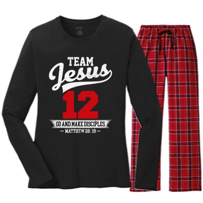 Jesus and Baseball Team Jesus Christian Matthew 2819 Verse Women's Long Sleeve Flannel Pajama Set 