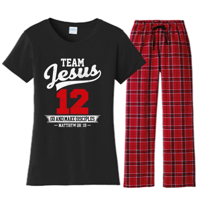 Jesus and Baseball Team Jesus Christian Matthew 2819 Verse Women's Flannel Pajama Set