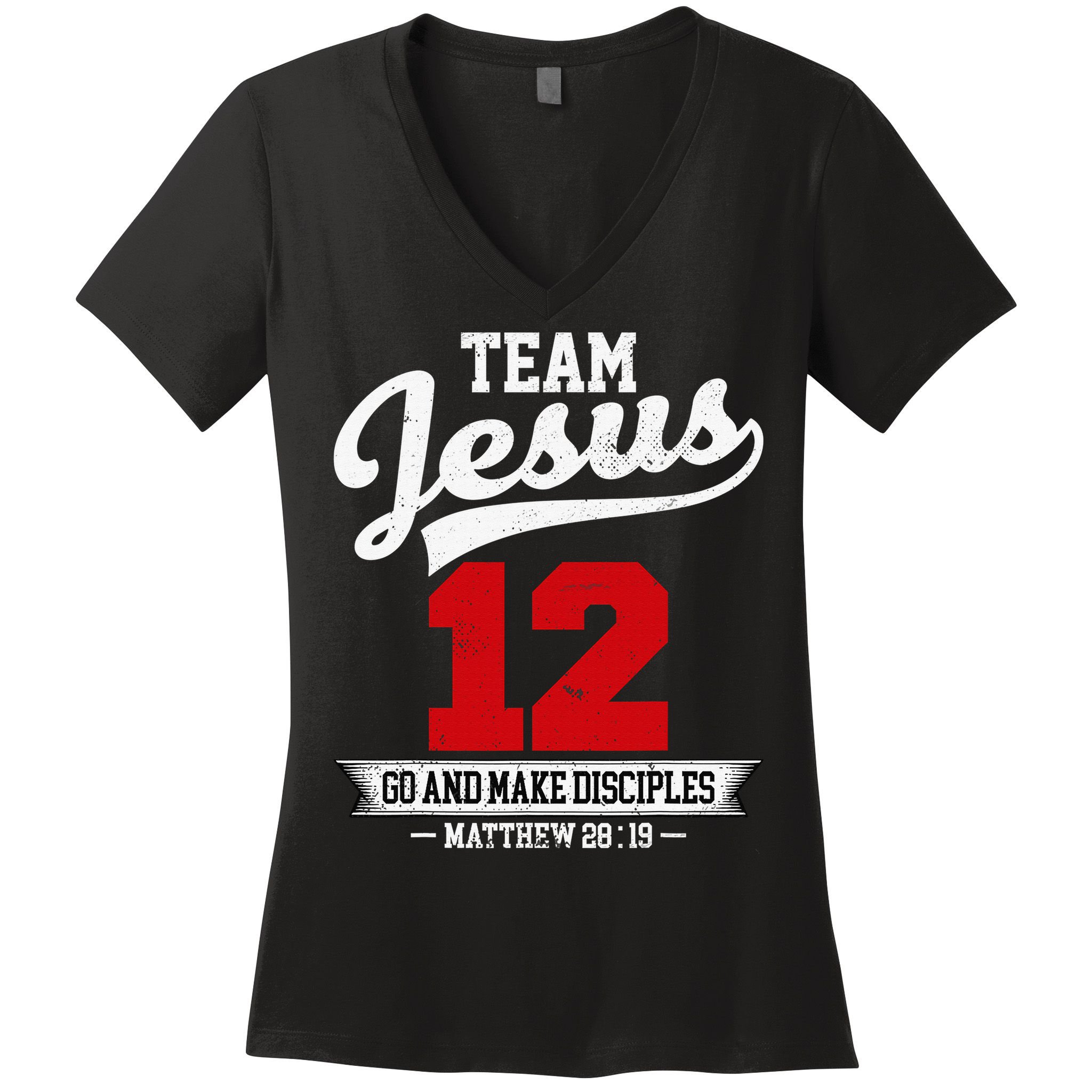 Jesus and Baseball Team Jesus Christian Matthew 2819 Verse Women's V-Neck T-Shirt