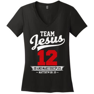 Jesus and Baseball Team Jesus Christian Matthew 2819 Verse Women's V-Neck T-Shirt