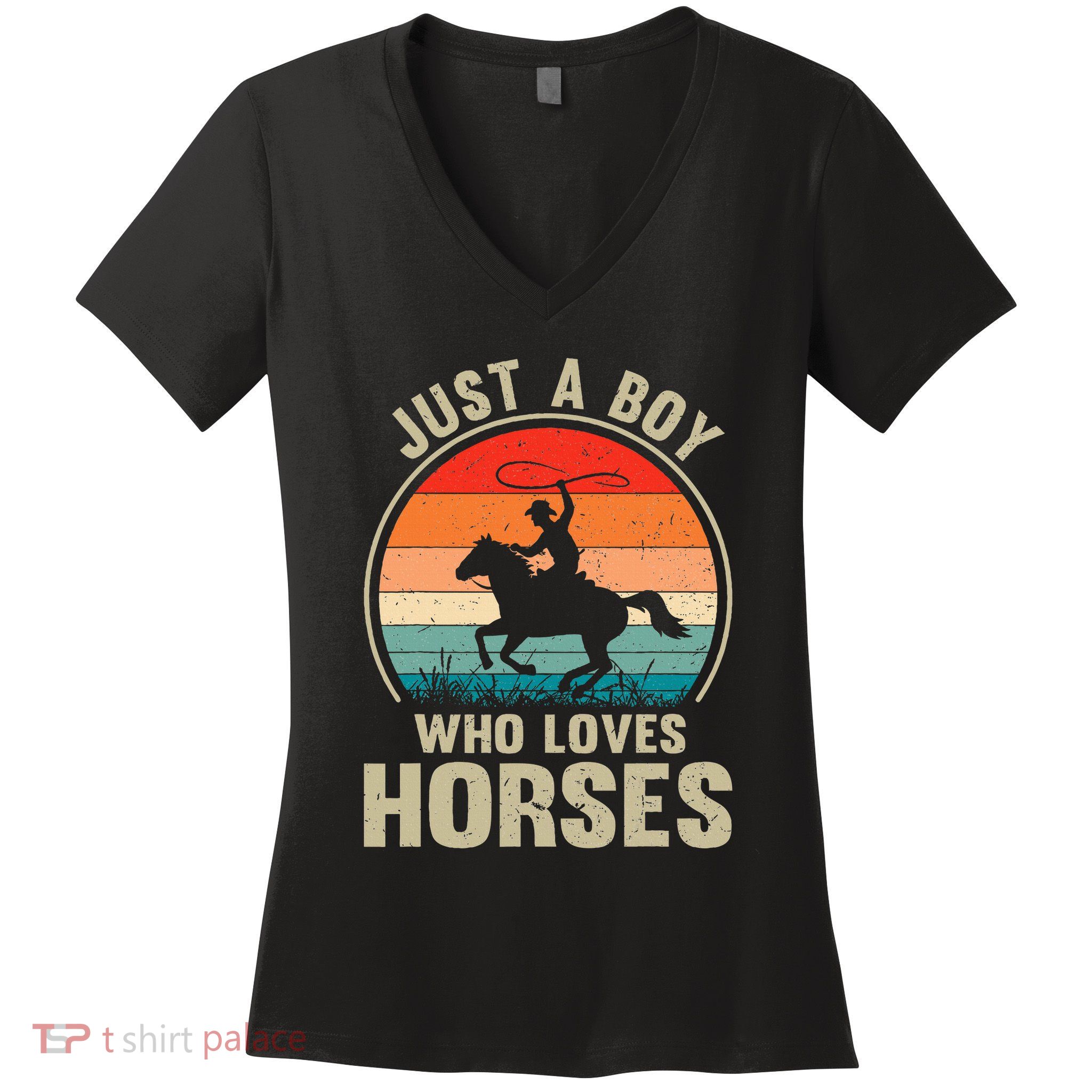 Just A Boy Who Loves Horses Recto Riding Lovers Women's V-Neck T-Shirt