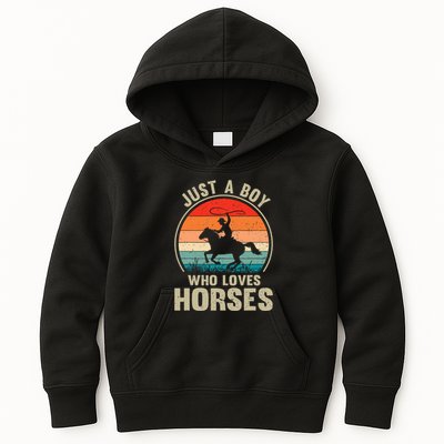 Just A Boy Who Loves Horses Recto Riding Lovers Kids Hoodie