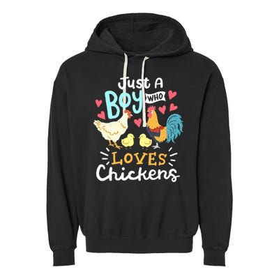 Just A Boy Who Loves Chickens Farm Chicken Garment-Dyed Fleece Hoodie