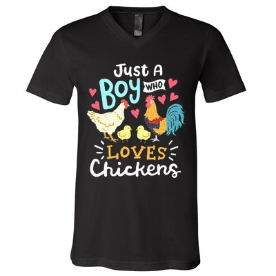 Just A Boy Who Loves Chickens Farm Chicken V-Neck T-Shirt