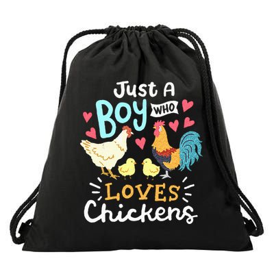 Just A Boy Who Loves Chickens Farm Chicken Drawstring Bag