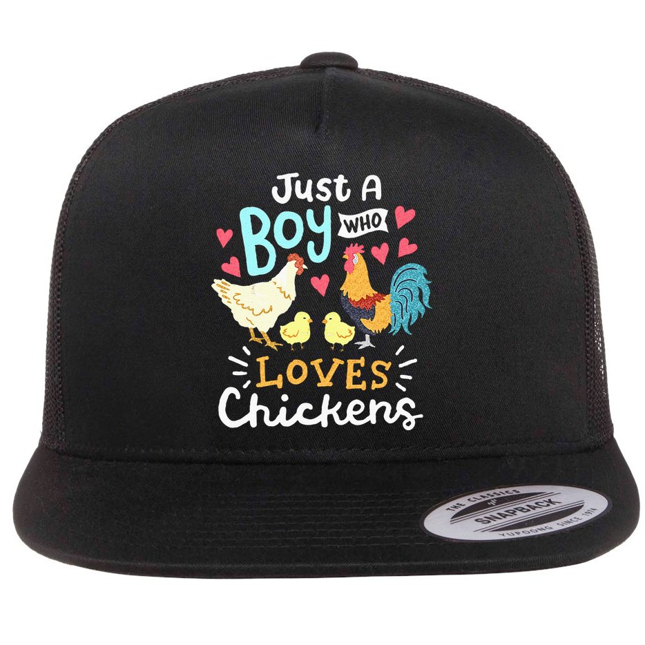 Just A Boy Who Loves Chickens Farm Chicken Flat Bill Trucker Hat