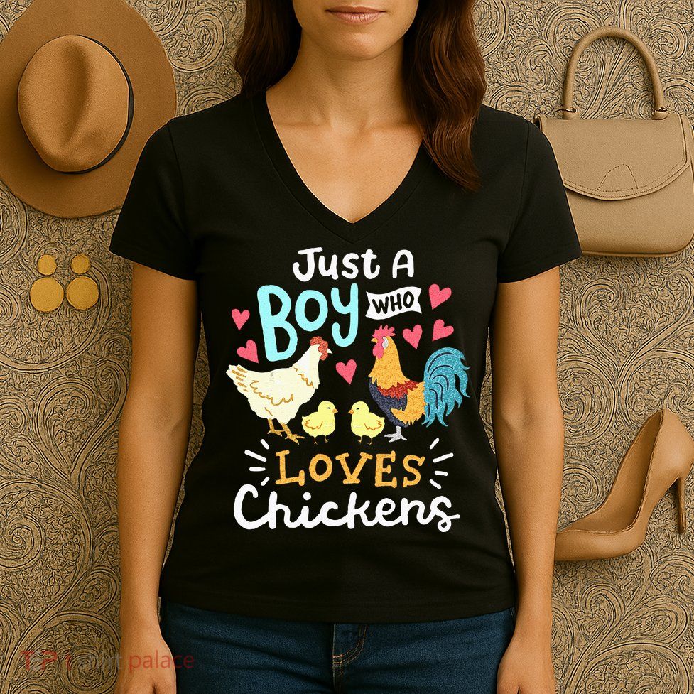 Just A Boy Who Loves Chickens Farm Chicken Women's V-Neck T-Shirt