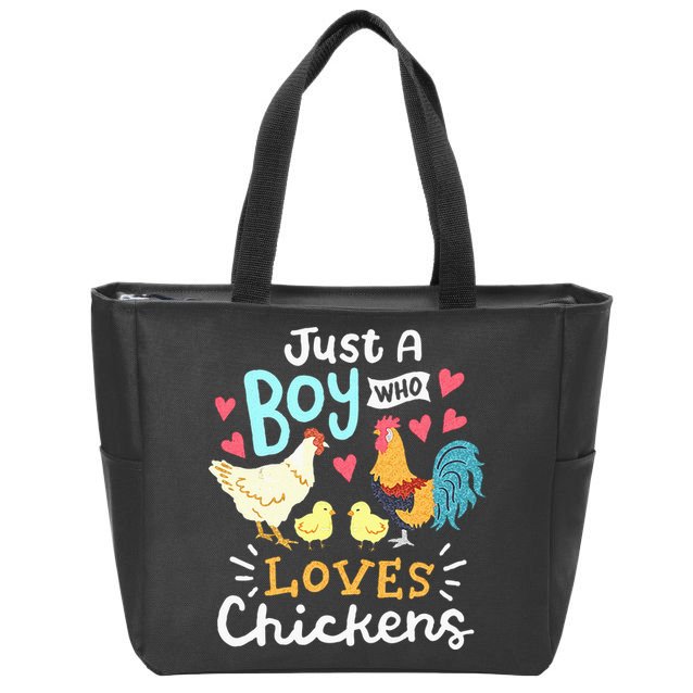 Just A Boy Who Loves Chickens Farm Chicken Zip Tote Bag