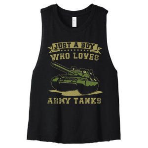 Just A Boy Who Loves Army Tanks Military Ww2 Tanks Women's Racerback Cropped Tank