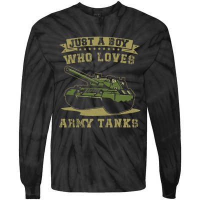 Just A Boy Who Loves Army Tanks Military Ww2 Tanks Tie-Dye Long Sleeve Shirt