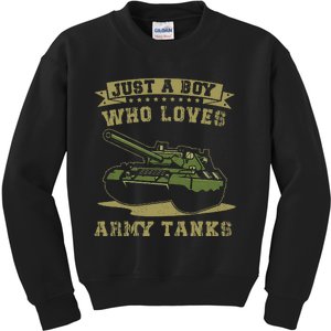 Just A Boy Who Loves Army Tanks Military Ww2 Tanks Kids Sweatshirt